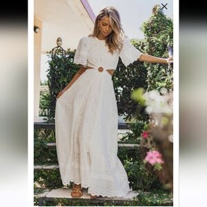 Petal & Pup White Eyelet Maxi Dress with Ring Detail